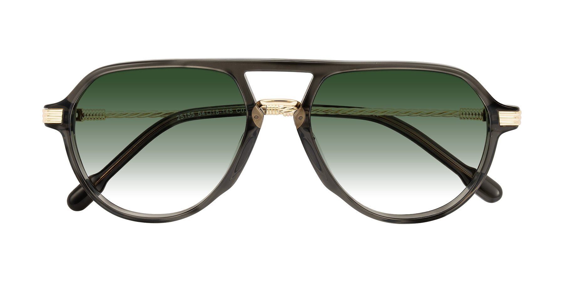 Folded Front of Kanause in Transparent Gray/Gold with Green Gradient Lenses