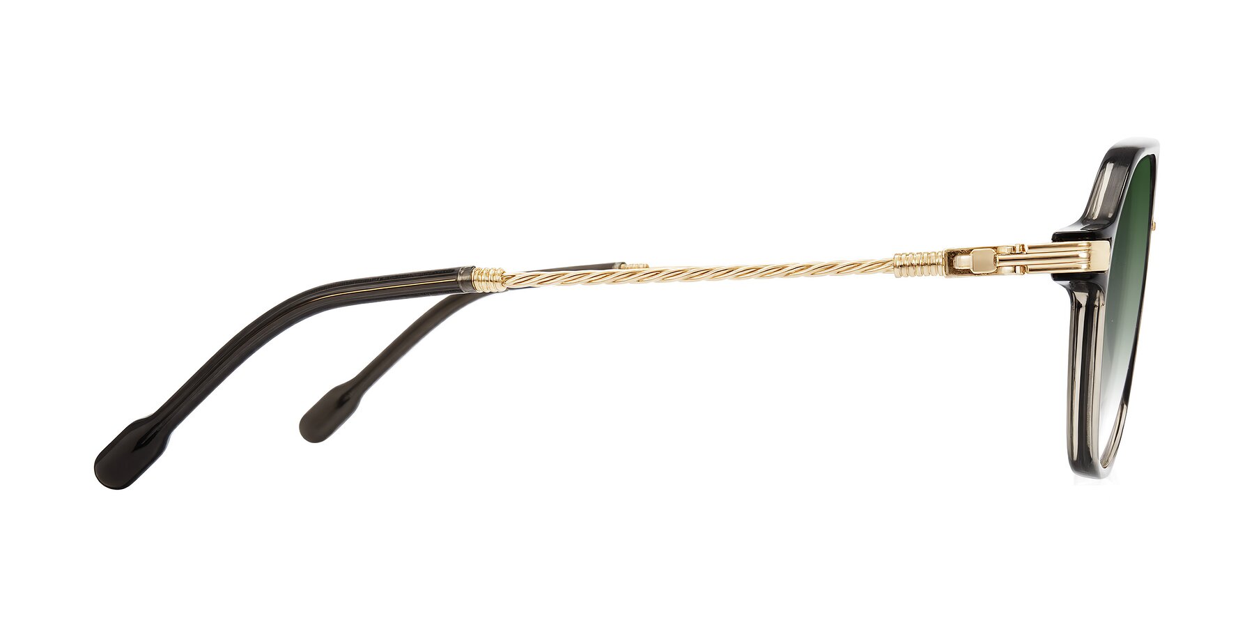 Side of Kanause in Transparent Gray/Gold with Green Gradient Lenses