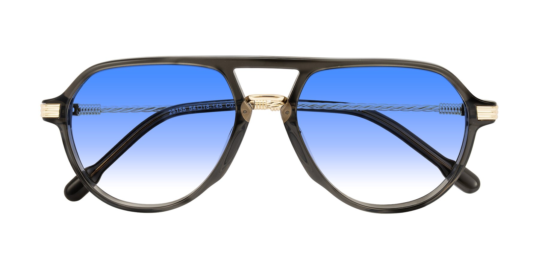 Folded Front of Kanause in Transparent Gray/Gold with Blue Gradient Lenses