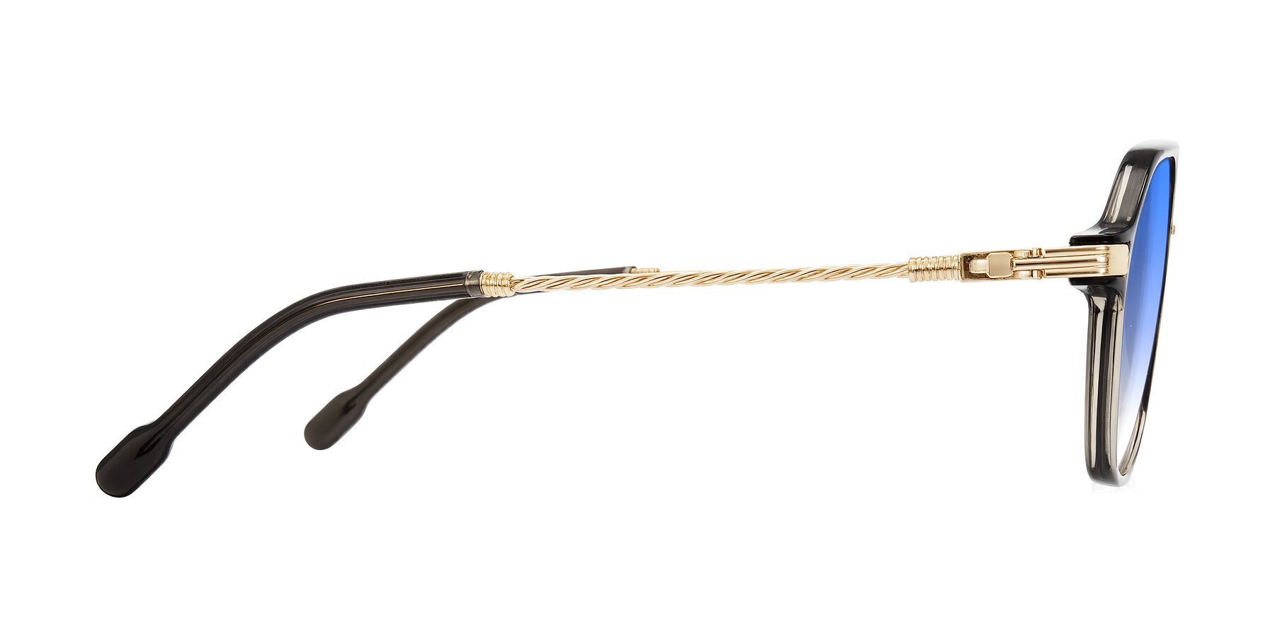 Side of Kanause in Transparent Gray/Gold with Blue Gradient Lenses