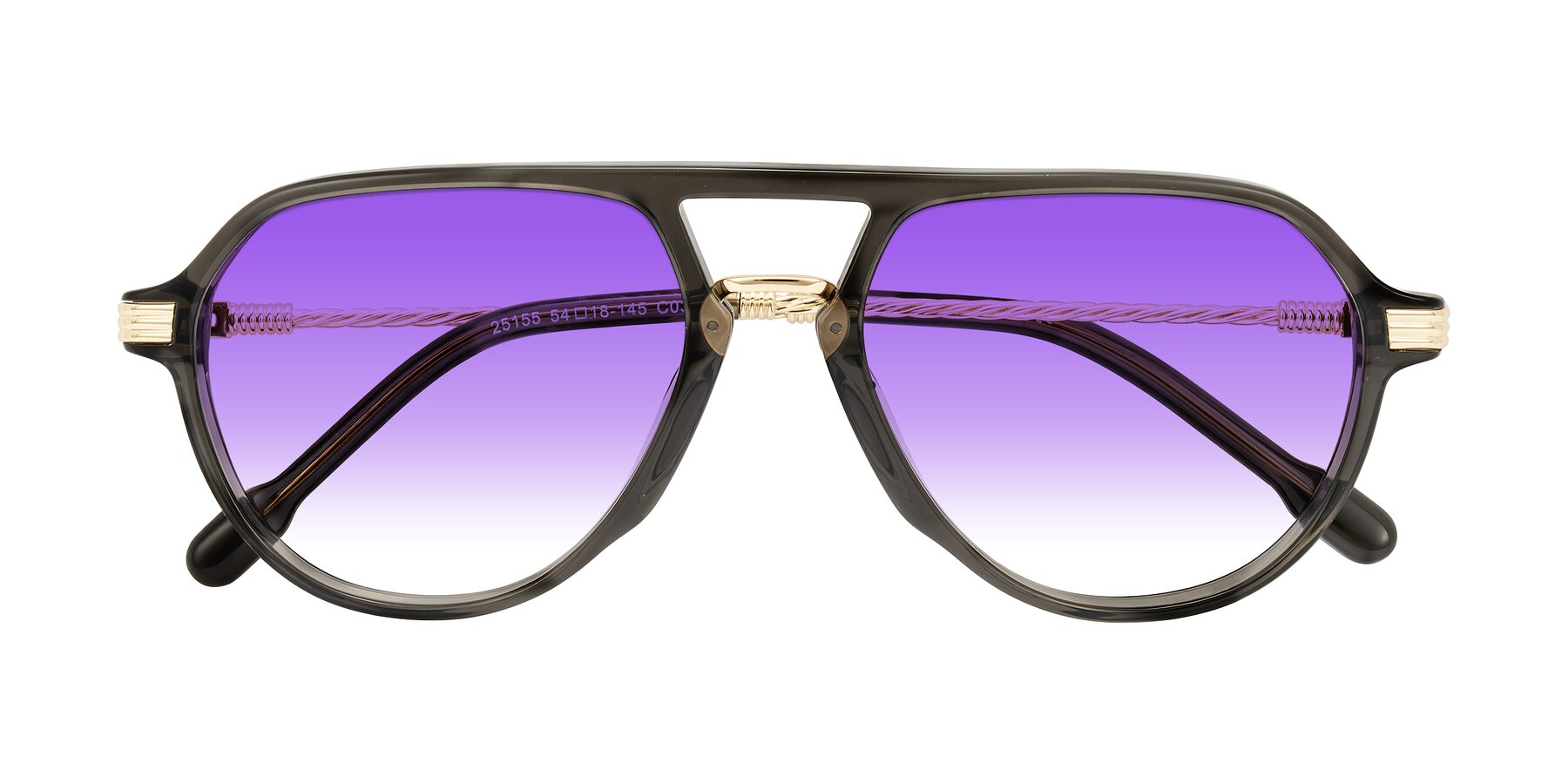 Folded Front of Kanause in Transparent Gray/Gold with Purple Gradient Lenses