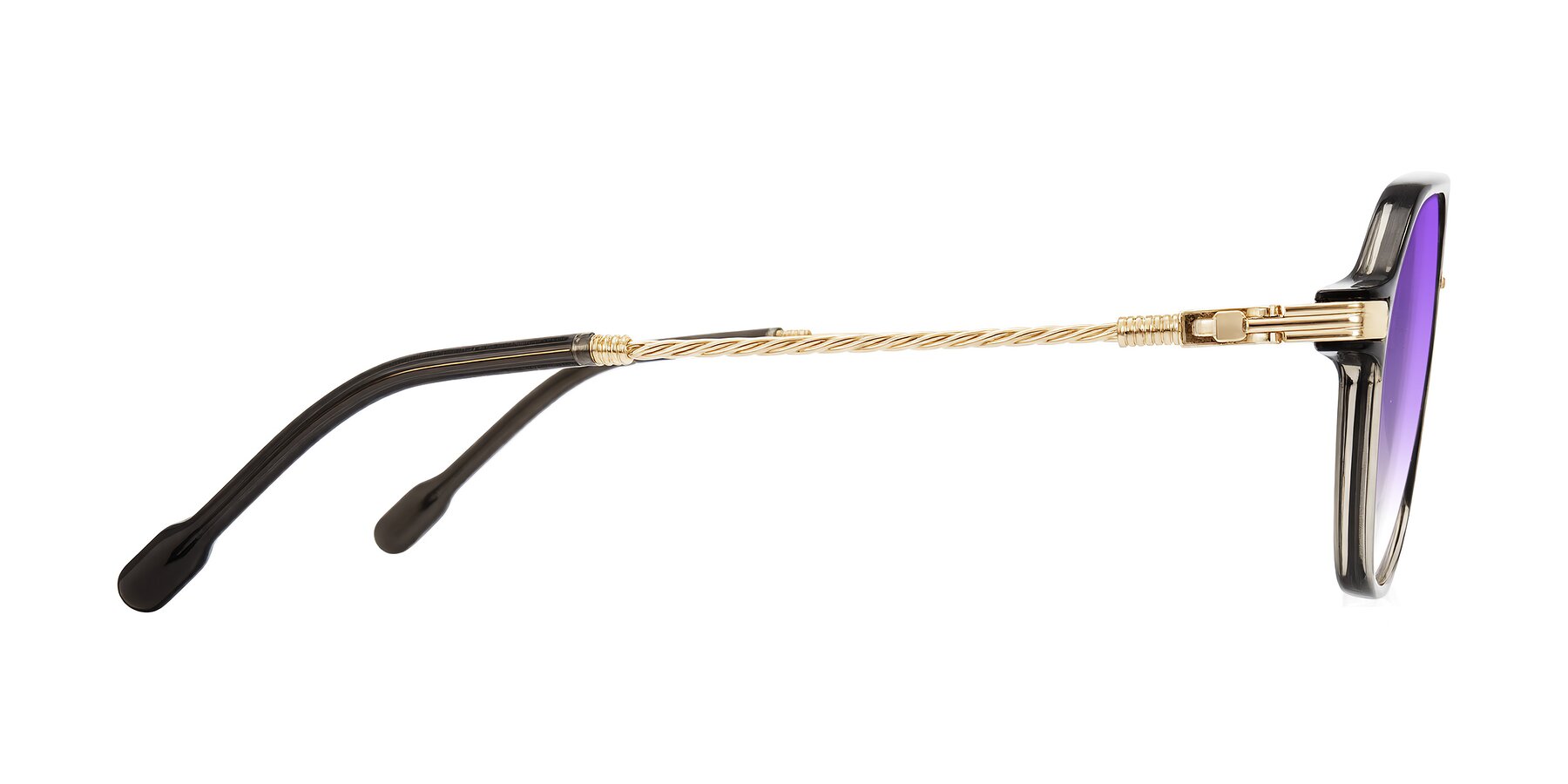 Side of Kanause in Transparent Gray/Gold with Purple Gradient Lenses