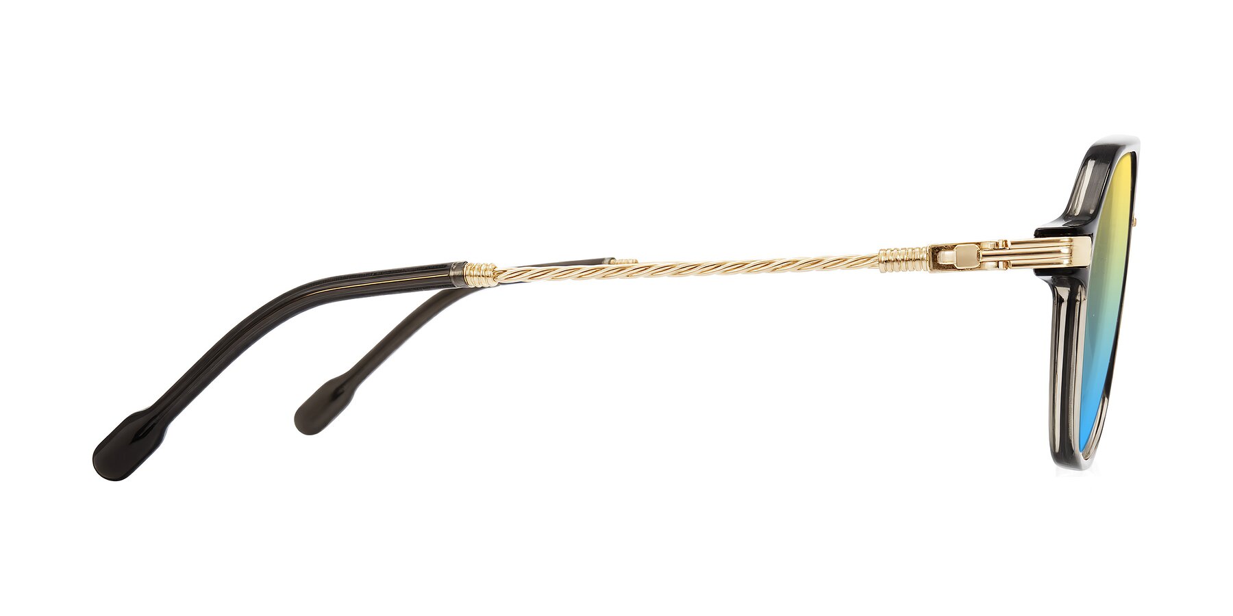 Side of Kanause in Transparent Gray/Gold with Yellow / Blue Gradient Lenses