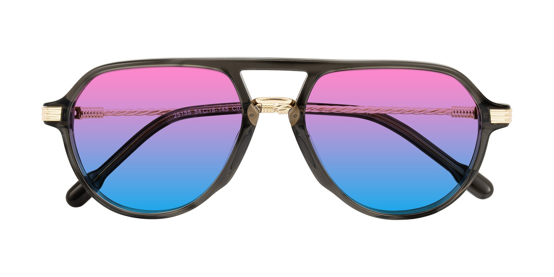 Folded Front of Kanause in Transparent Gray/Gold with Pink / Blue Gradient Lenses