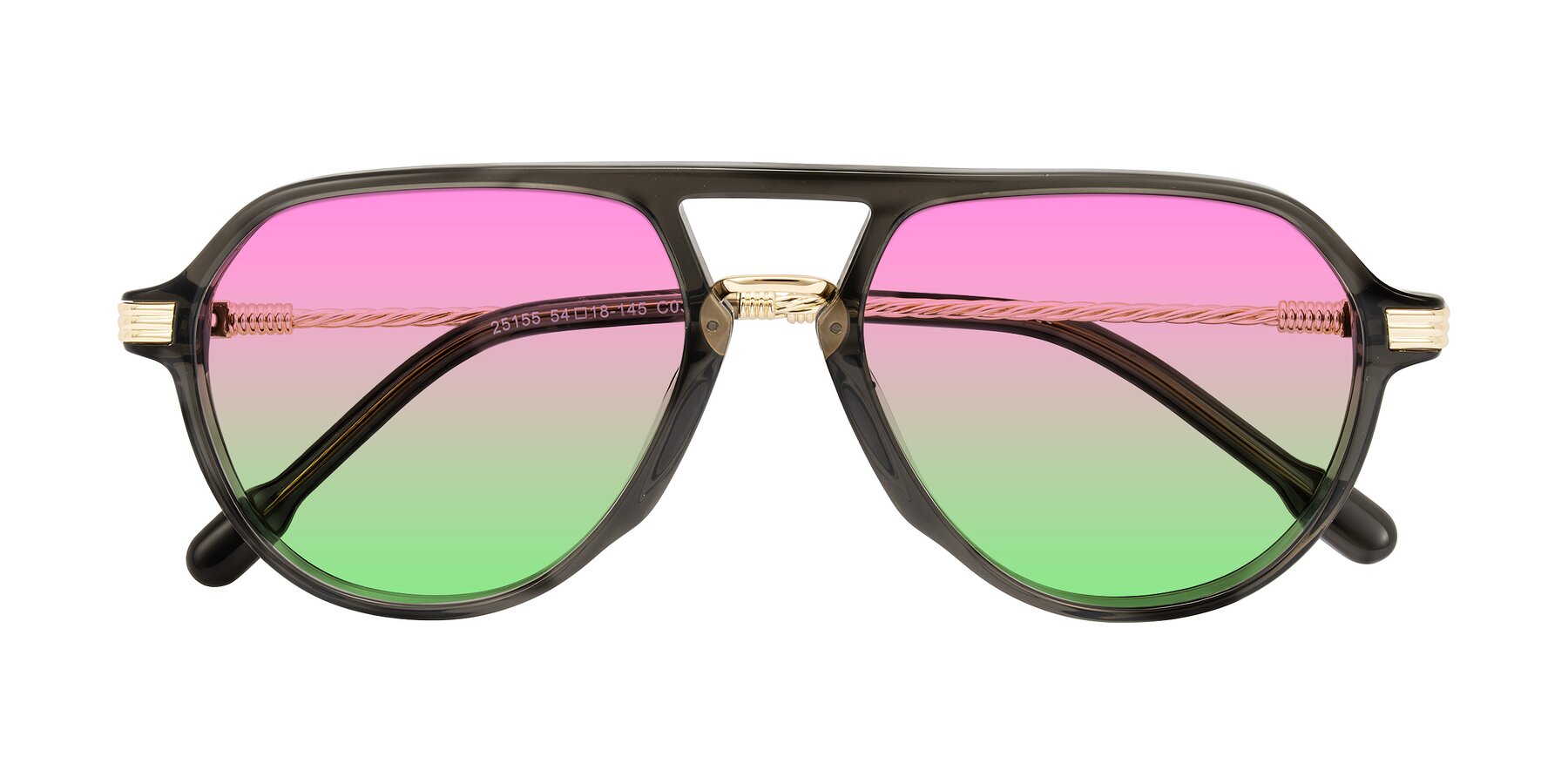 Folded Front of Kanause in Transparent Gray/Gold with Pink / Green Gradient Lenses