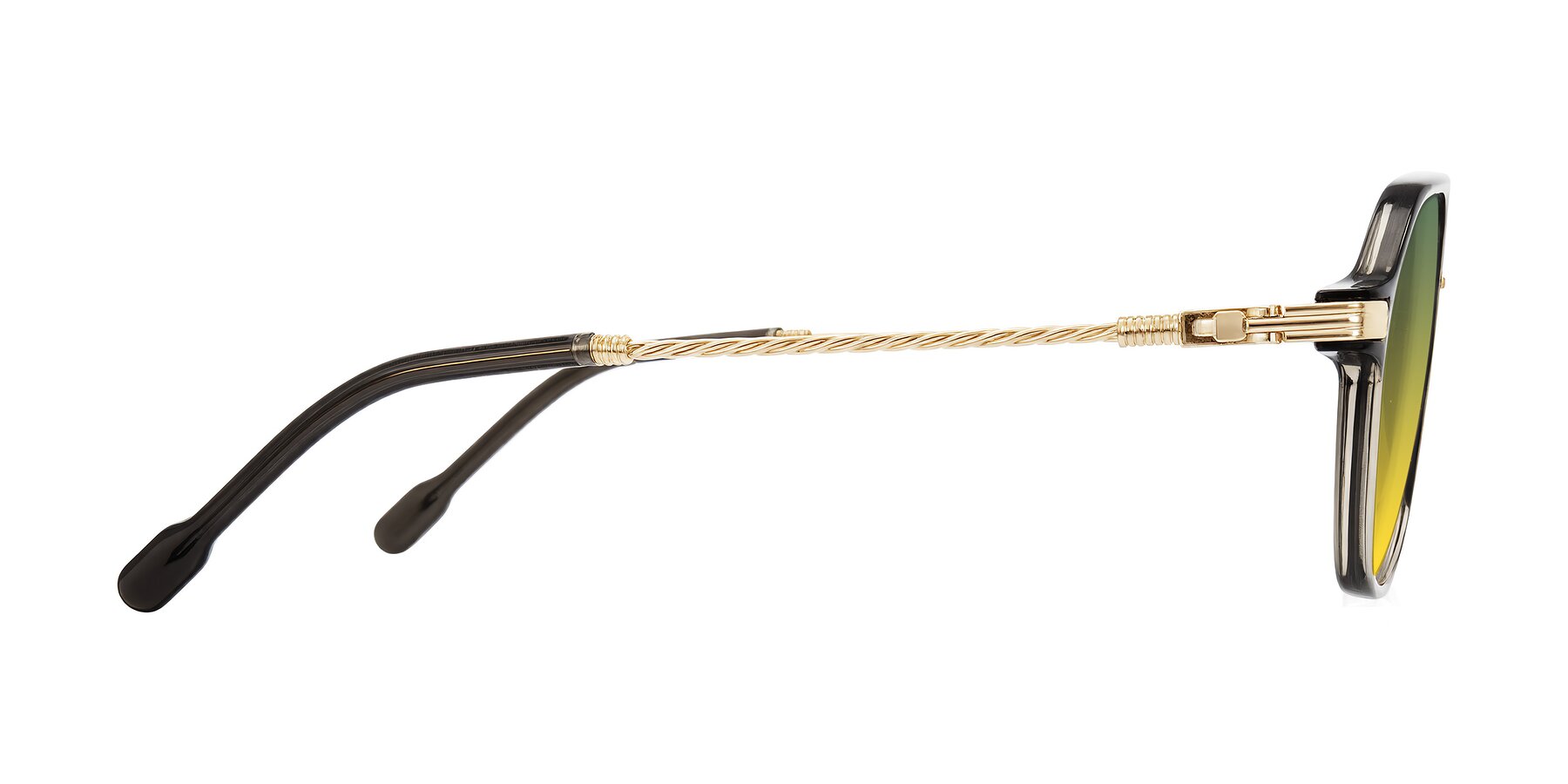 Side of Kanause in Transparent Gray/Gold with Green / Yellow Gradient Lenses