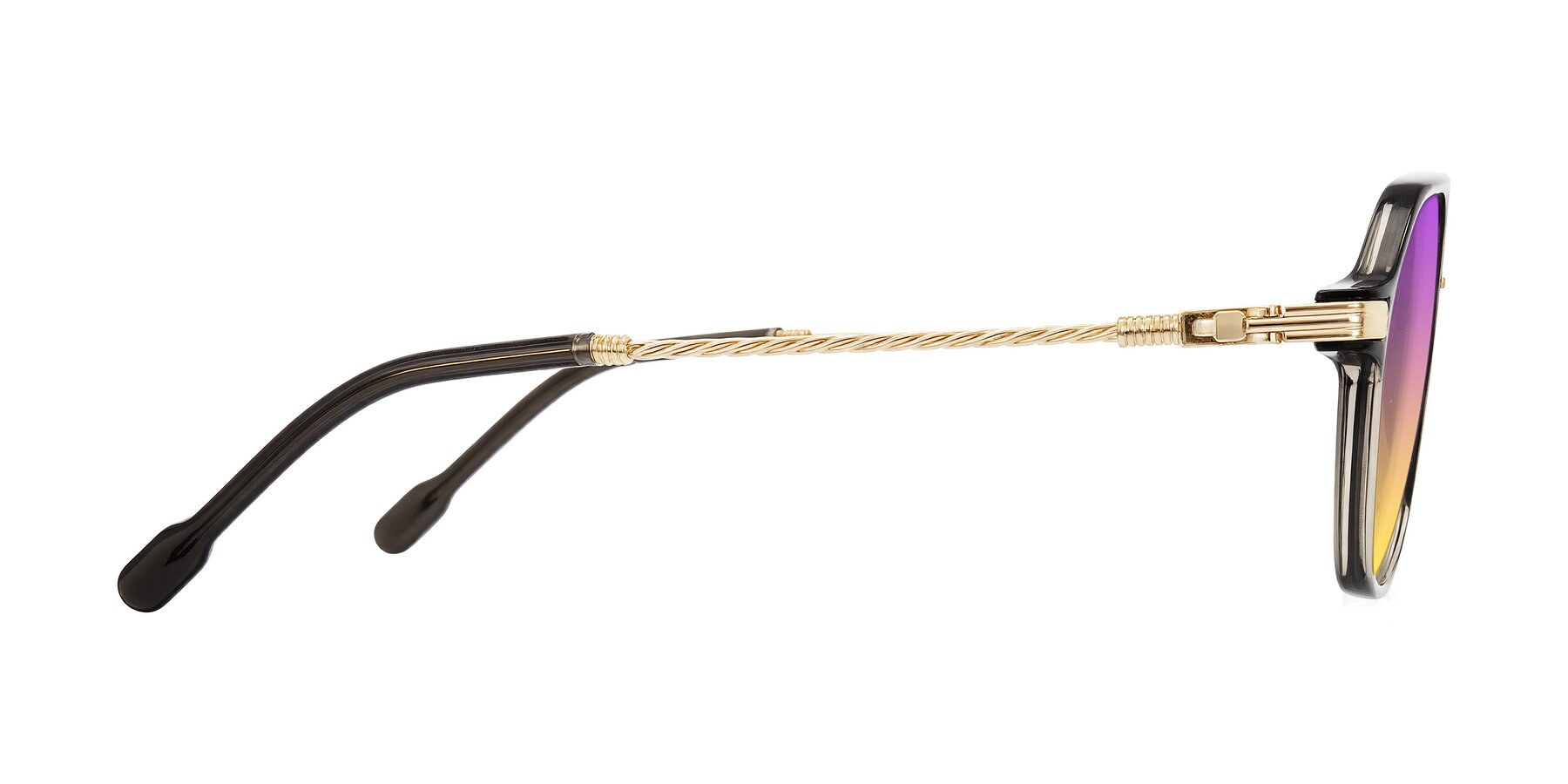 Side of Kanause in Transparent Gray/Gold with Purple / Yellow Gradient Lenses