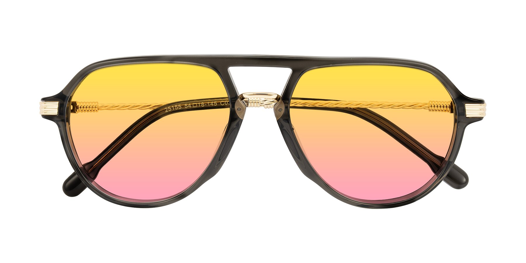 Folded Front of Kanause in Transparent Gray/Gold with Yellow / Pink Gradient Lenses