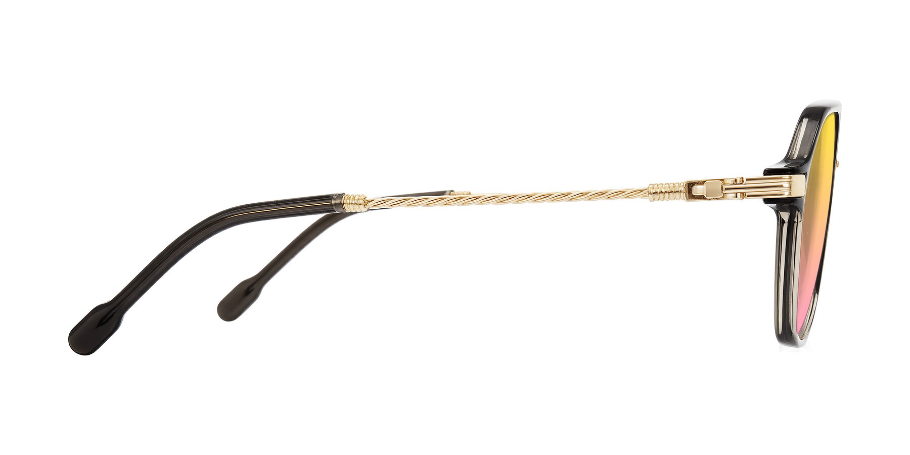 Side of Kanause in Transparent Gray/Gold with Yellow / Pink Gradient Lenses