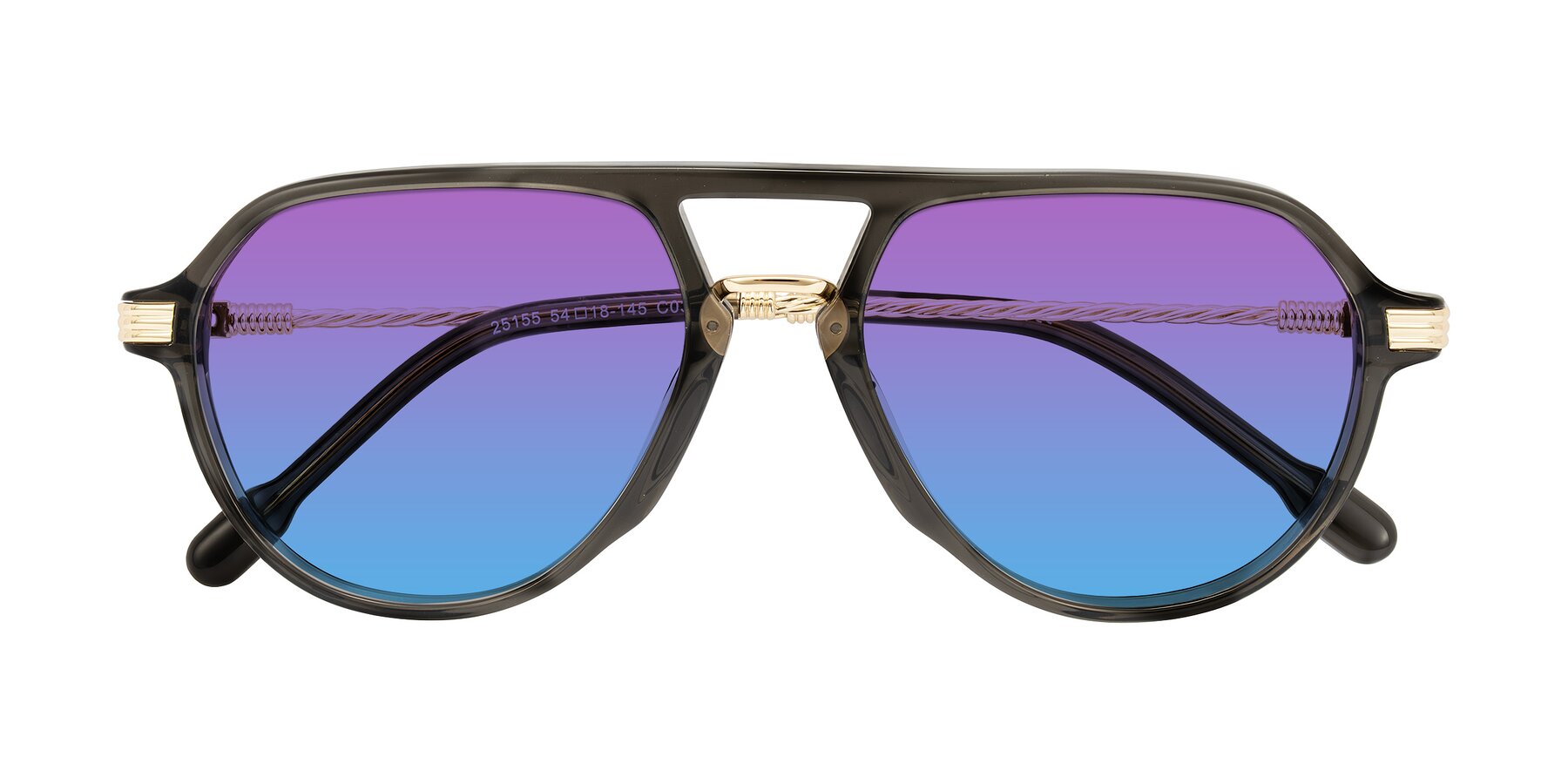 Folded Front of Kanause in Transparent Gray/Gold with Purple / Blue Gradient Lenses