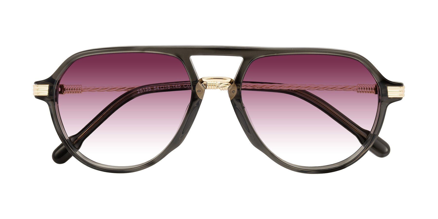 Folded Front of Kanause in Transparent Gray/Gold with Wine Gradient Lenses