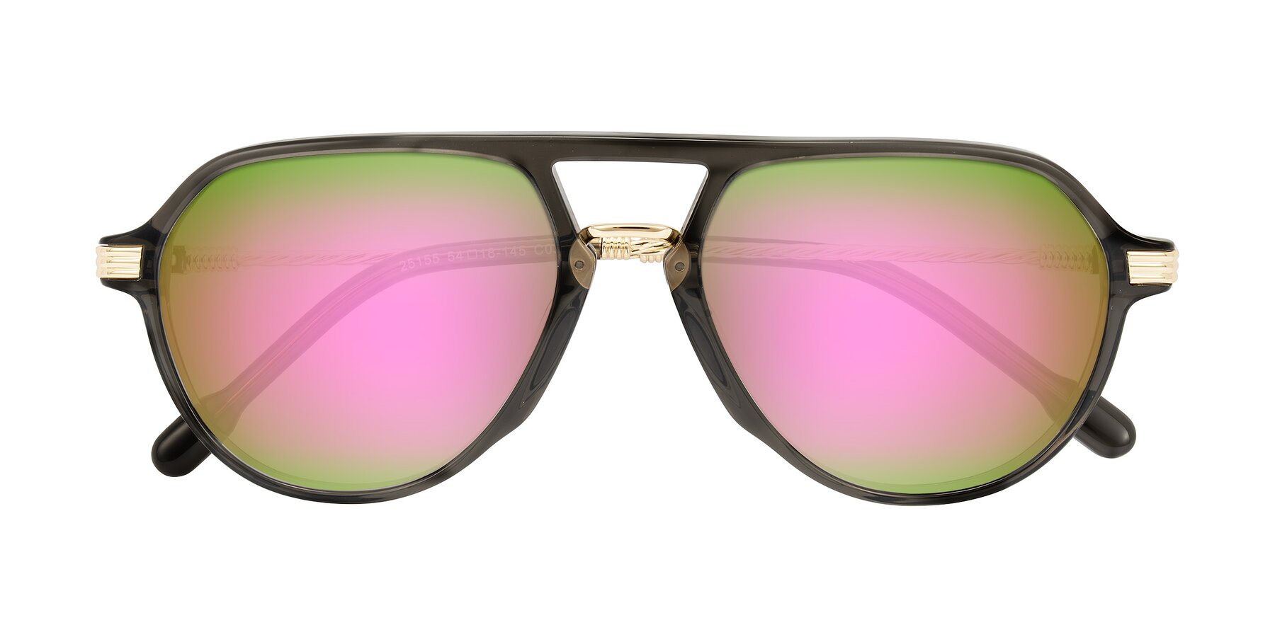 Folded Front of Kanause in Transparent Gray/Gold with Pink Mirrored Lenses