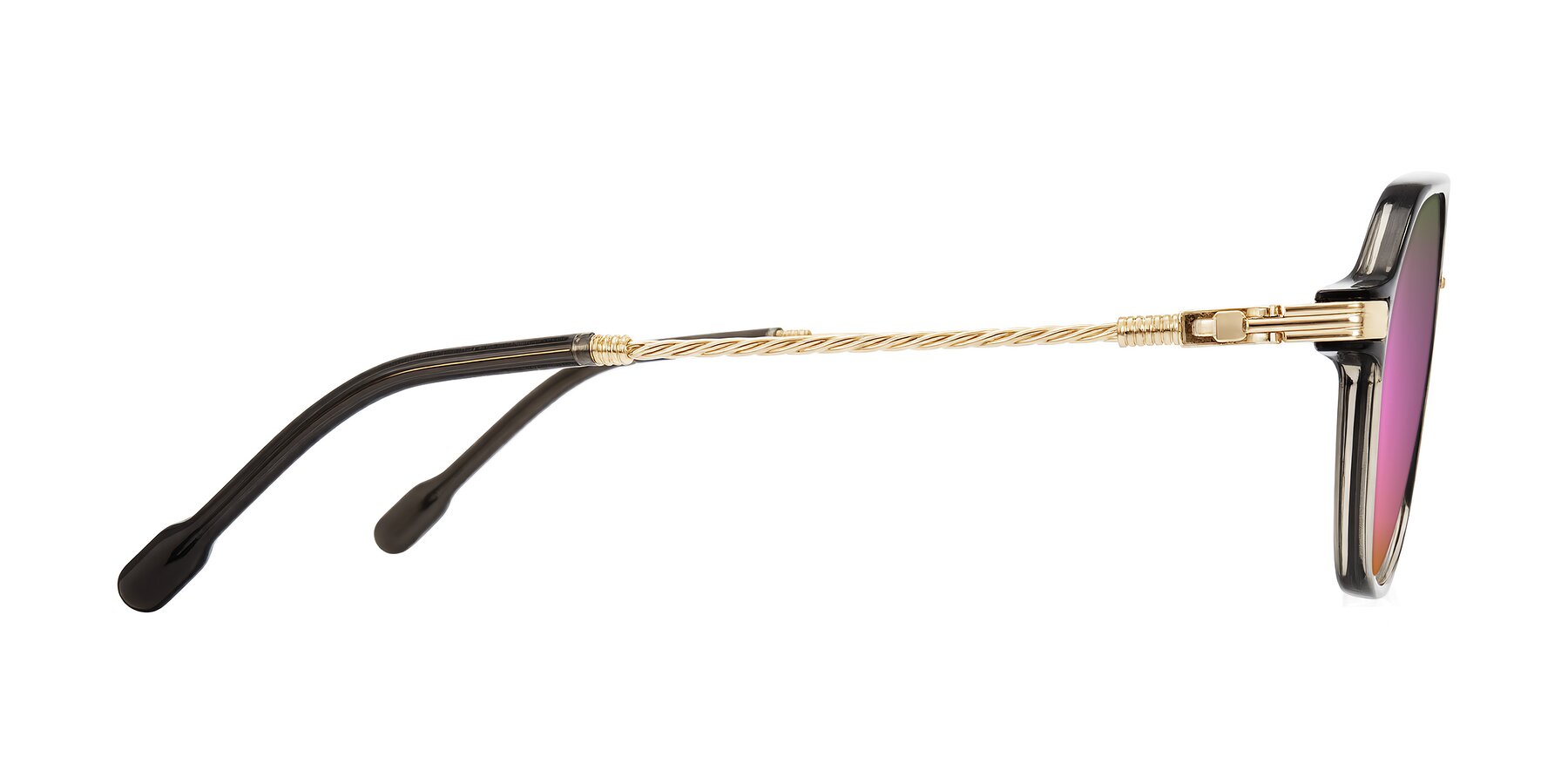 Side of Kanause in Transparent Gray/Gold with Pink Mirrored Lenses