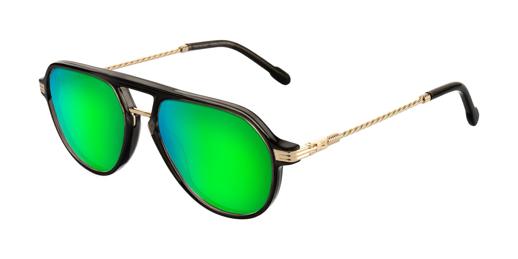 Angle of Kanause in Transparent Gray/Gold with Green Mirrored Lenses