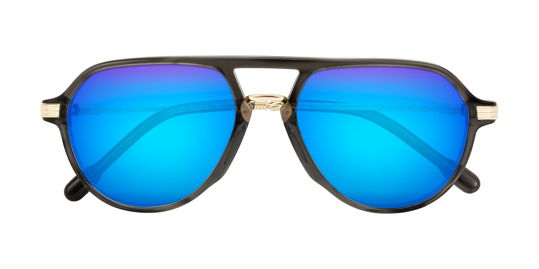 Folded Front of Kanause in Transparent Gray/Gold with Blue Mirrored Lenses