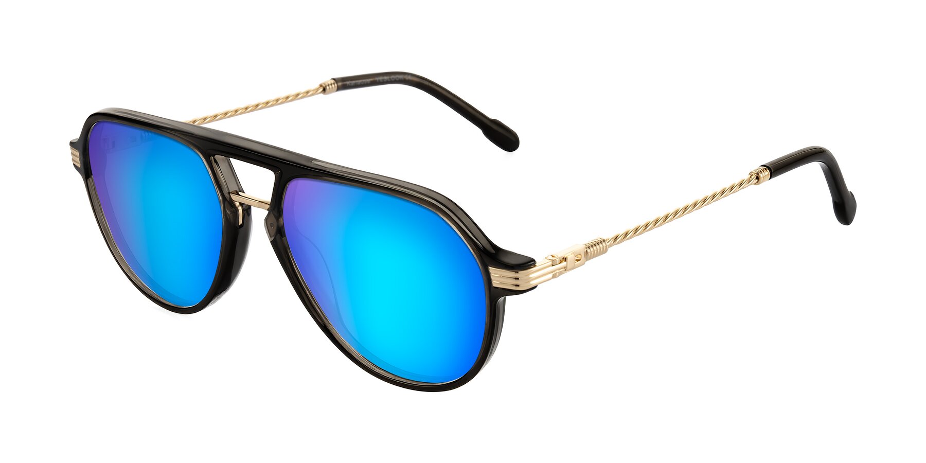 Angle of Kanause in Transparent Gray/Gold with Blue Mirrored Lenses