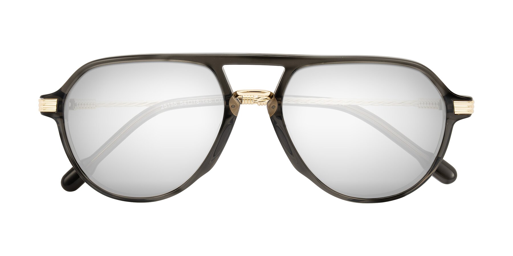 Folded Front of Kanause in Transparent Gray/Gold with Silver Mirrored Lenses