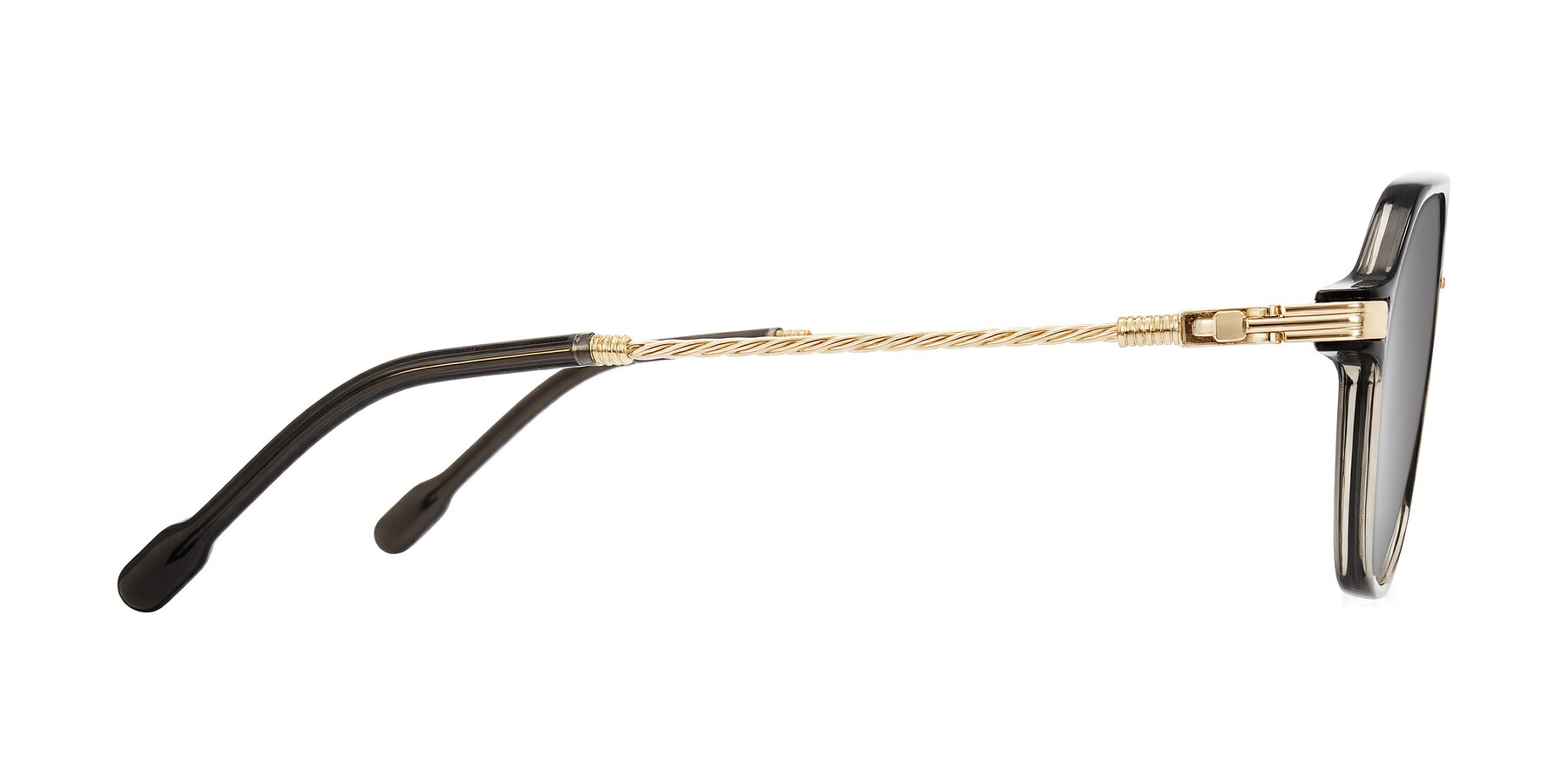 Side of Kanause in Transparent Gray/Gold with Silver Mirrored Lenses