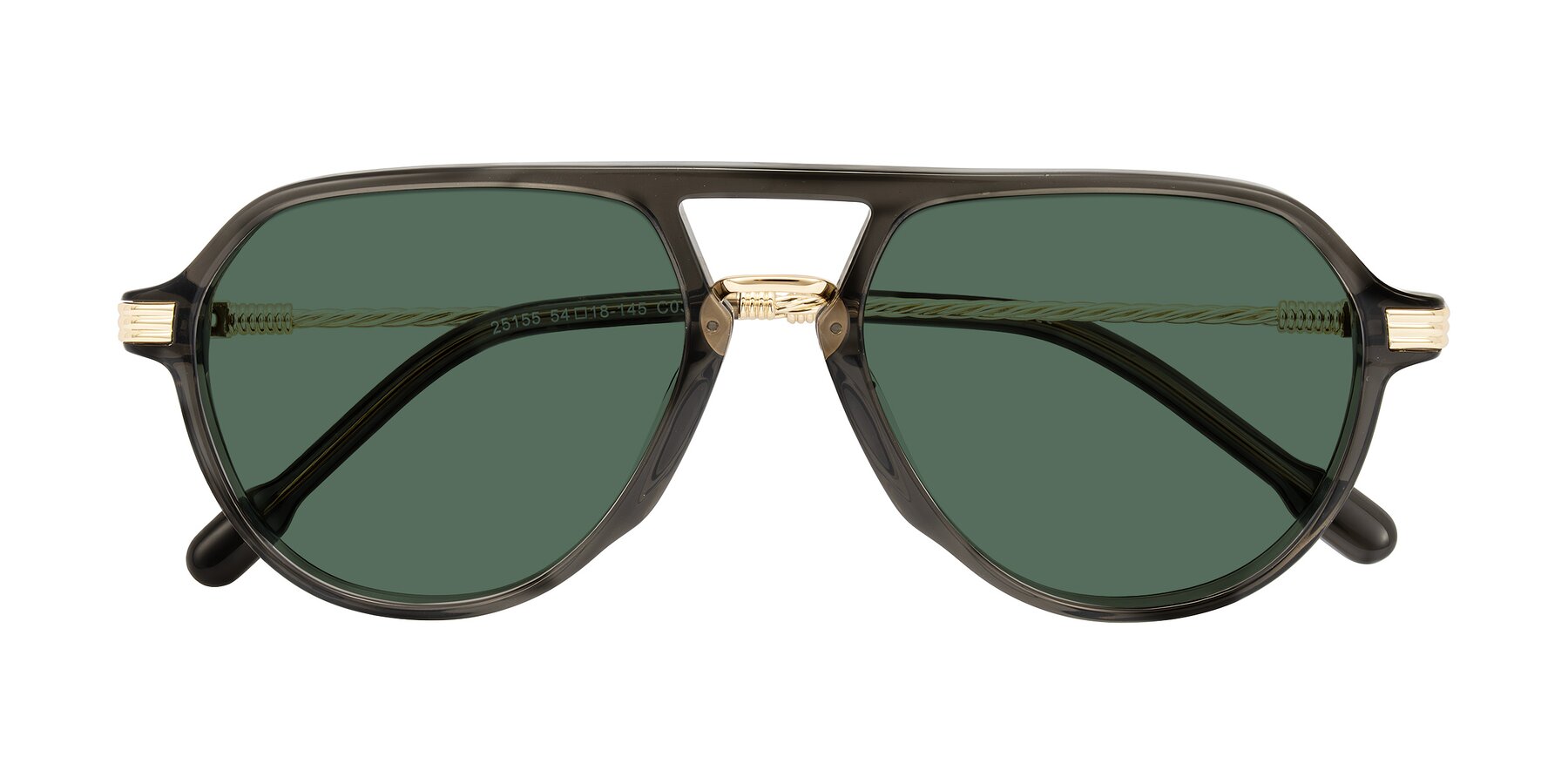 Folded Front of Kanause in Transparent Gray/Gold with Green Polarized Lenses