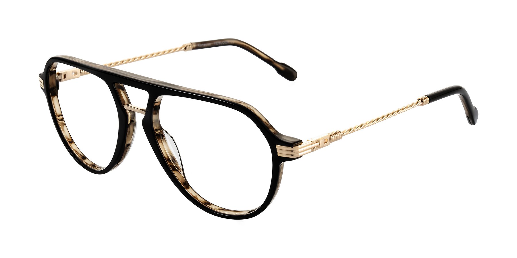 Angle of Kanause in Black Brown Striped/Gold with Clear Eyeglass Lenses