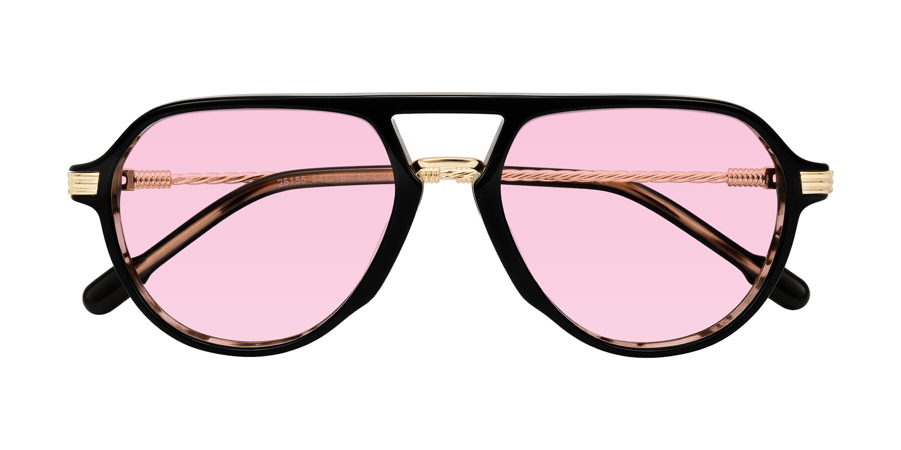 Folded Front of Kanause in Black Brown Striped/Gold with Light Pink Tinted Lenses