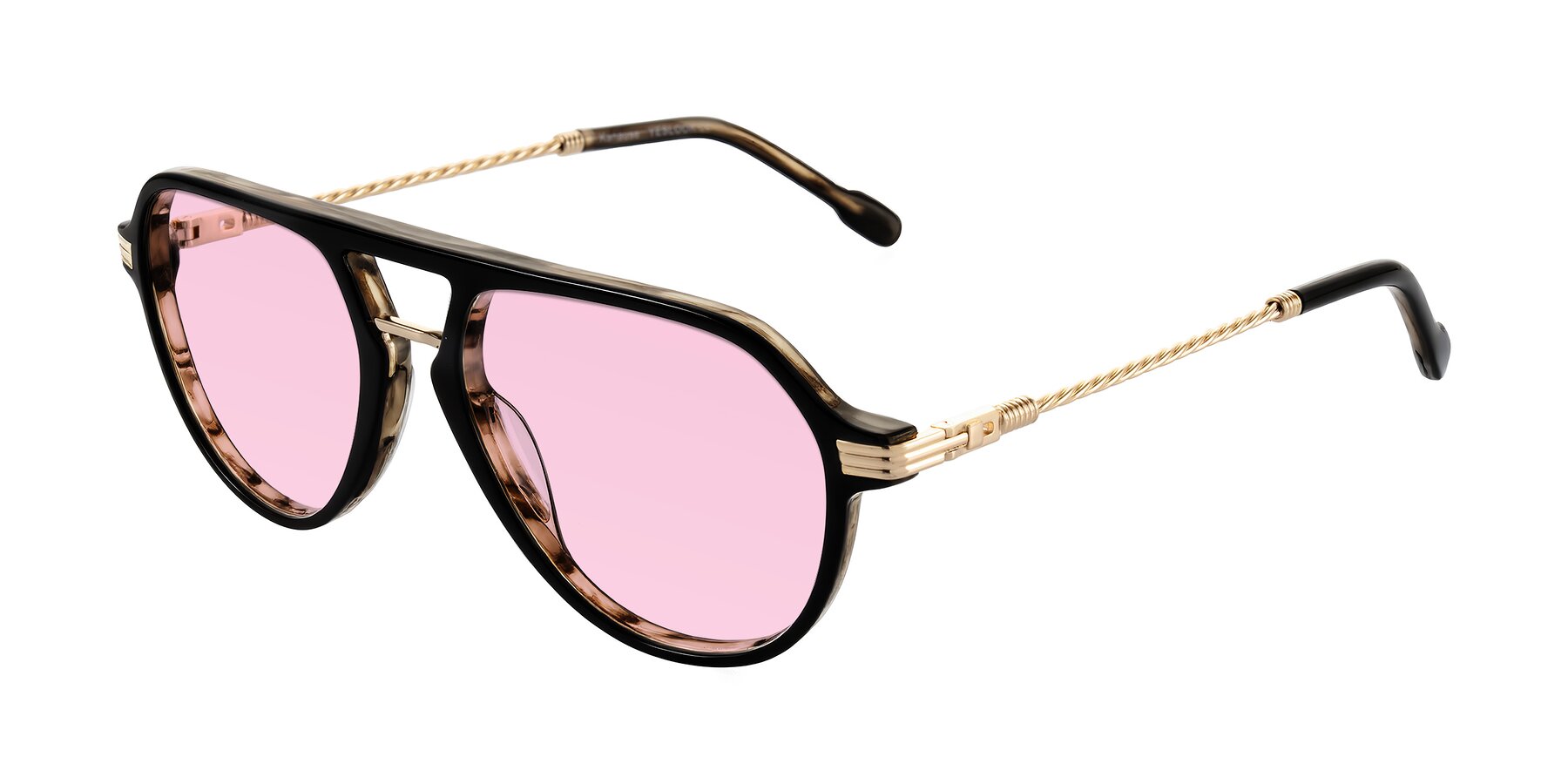 Angle of Kanause in Black Brown Striped/Gold with Light Pink Tinted Lenses