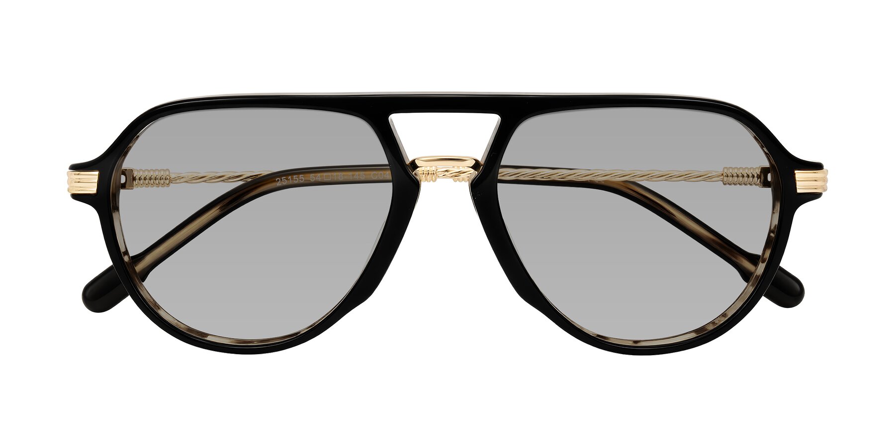 Folded Front of Kanause in Black Brown Striped/Gold with Light Gray Tinted Lenses