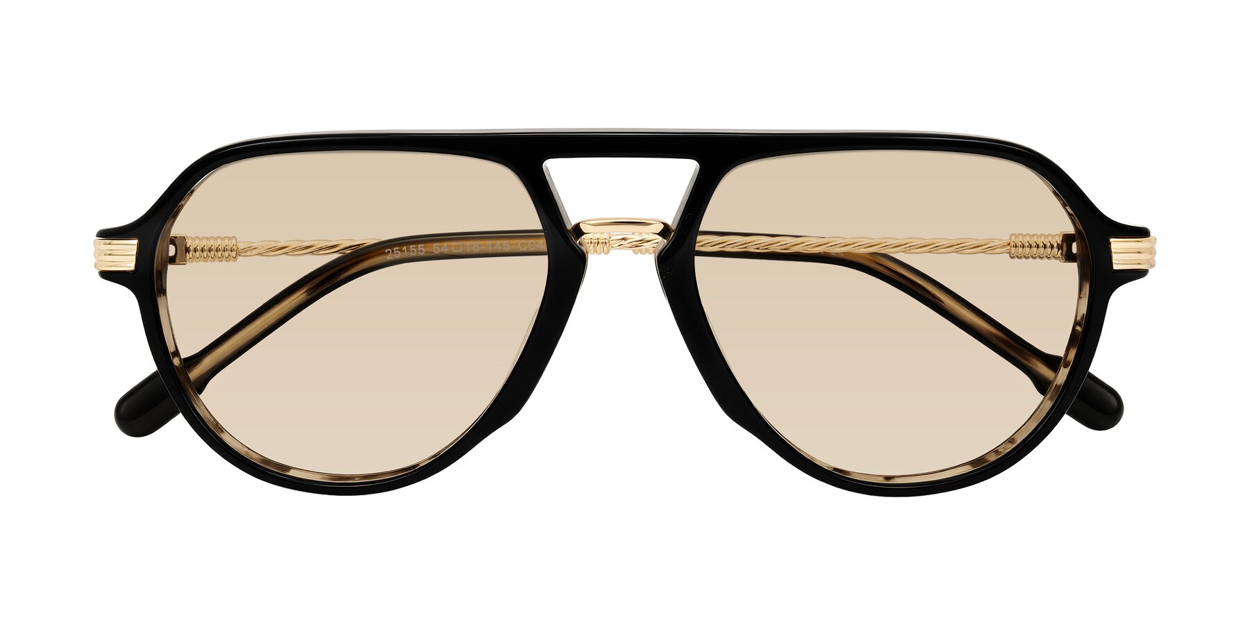Folded Front of Kanause in Black Brown Striped/Gold with Light Brown Tinted Lenses