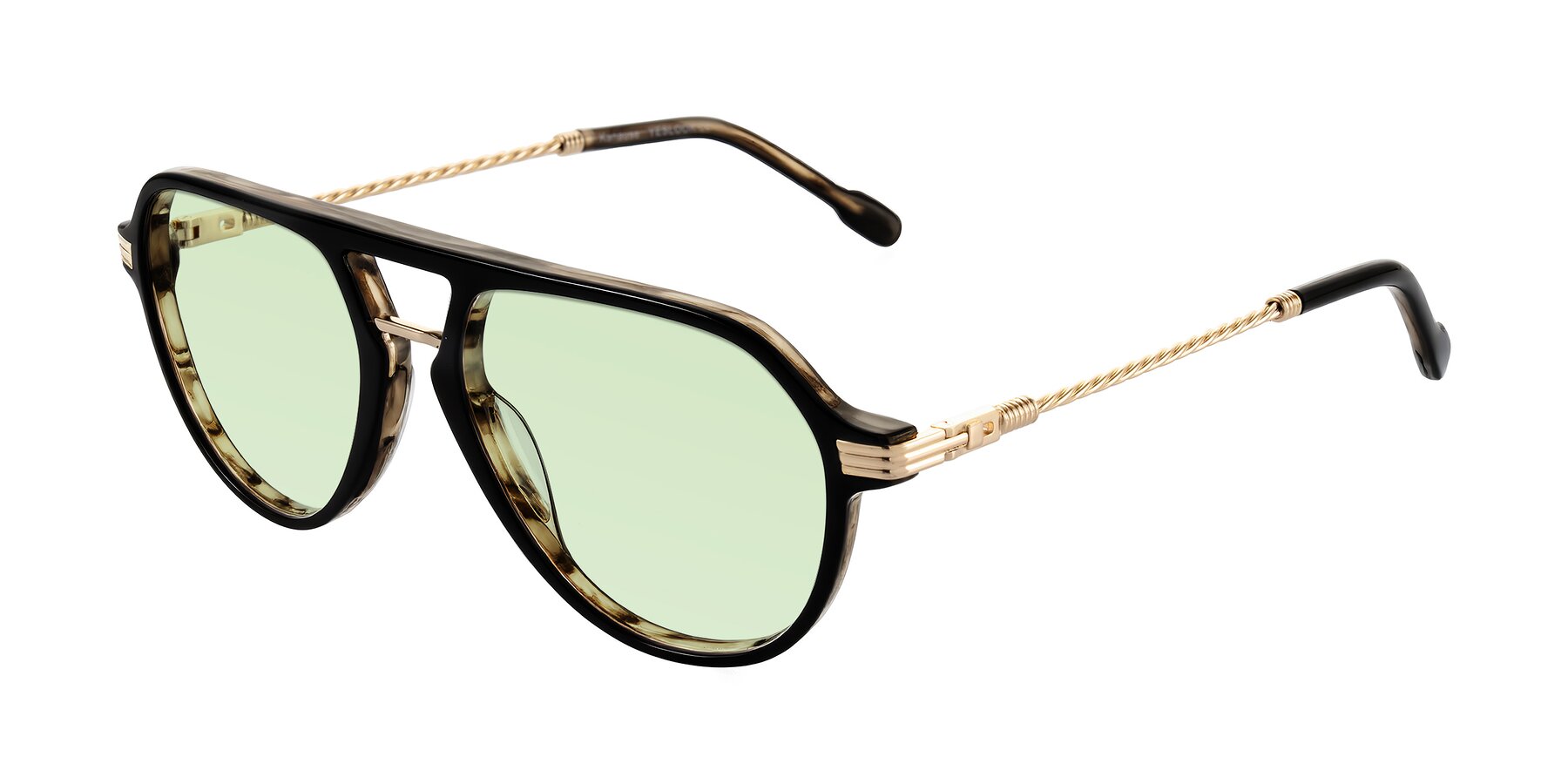 Angle of Kanause in Black Brown Striped/Gold with Light Green Tinted Lenses