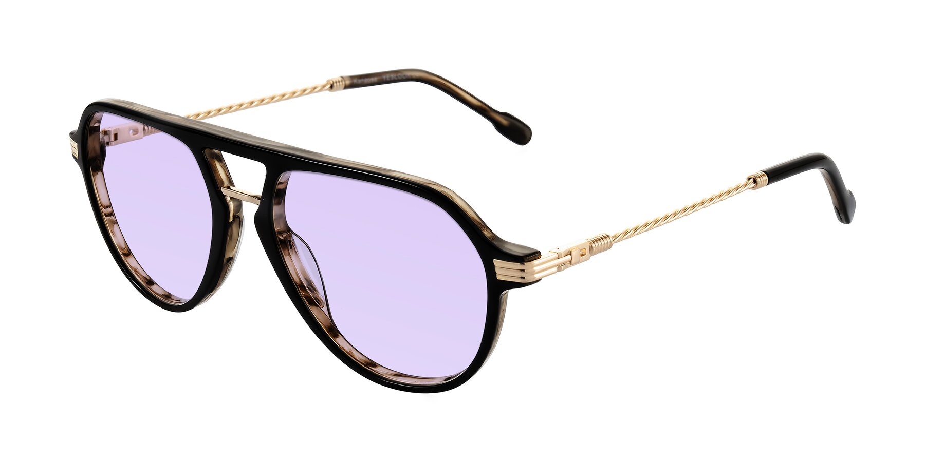Angle of Kanause in Black Brown Striped/Gold with Light Purple Tinted Lenses