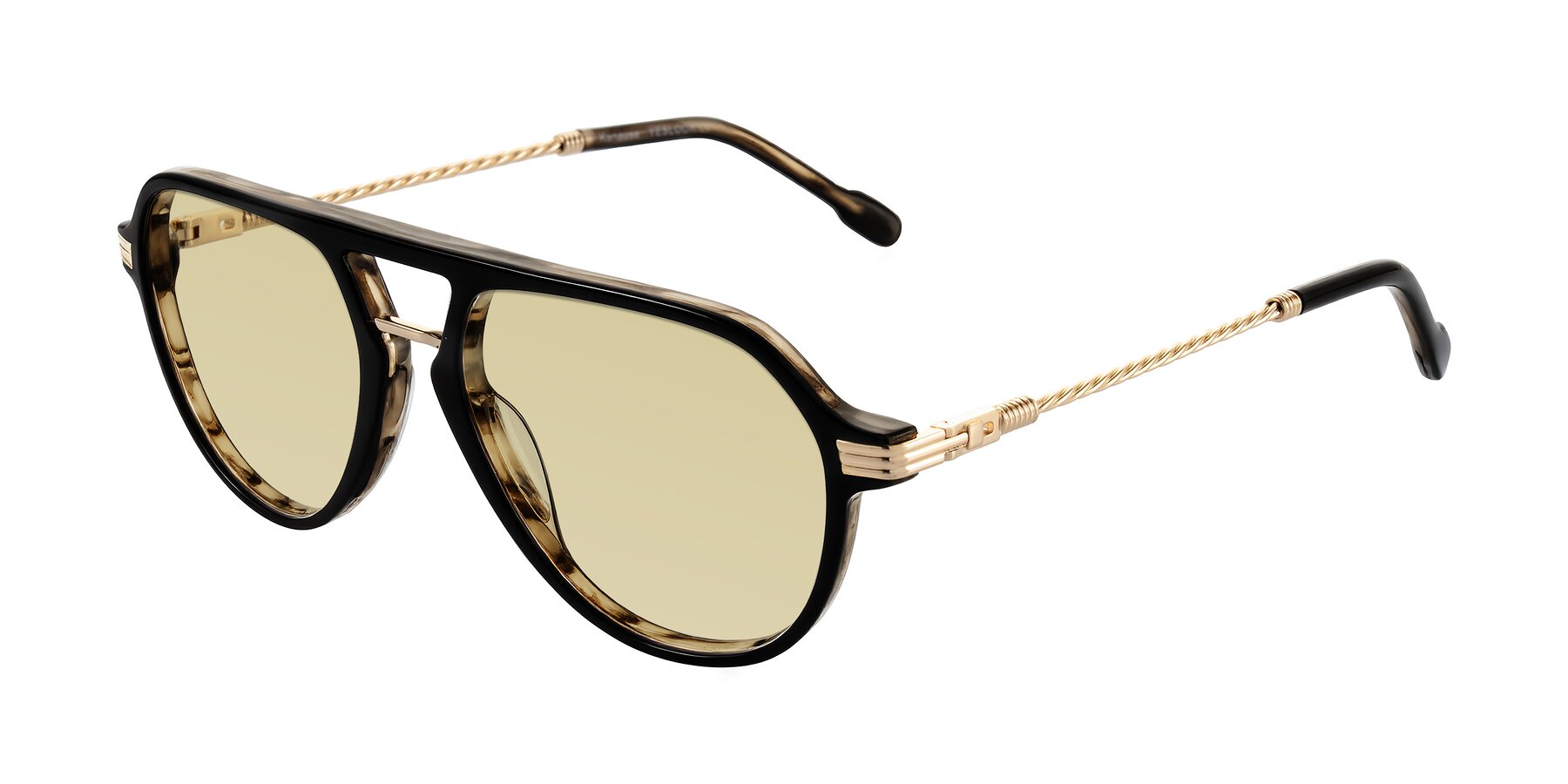 Angle of Kanause in Black Brown Striped/Gold with Light Champagne Tinted Lenses