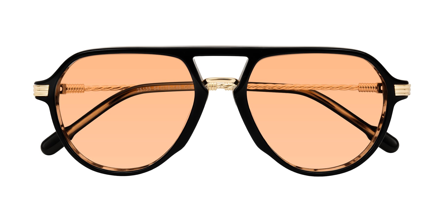 Folded Front of Kanause in Black Brown Striped/Gold with Light Orange Tinted Lenses
