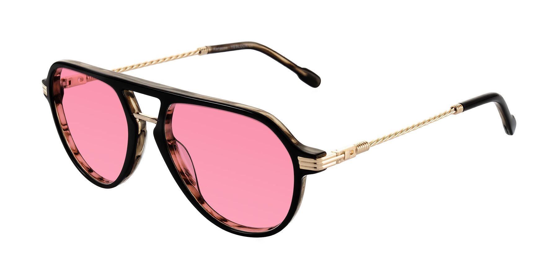 Angle of Kanause in Black Brown Striped/Gold with Pink Tinted Lenses