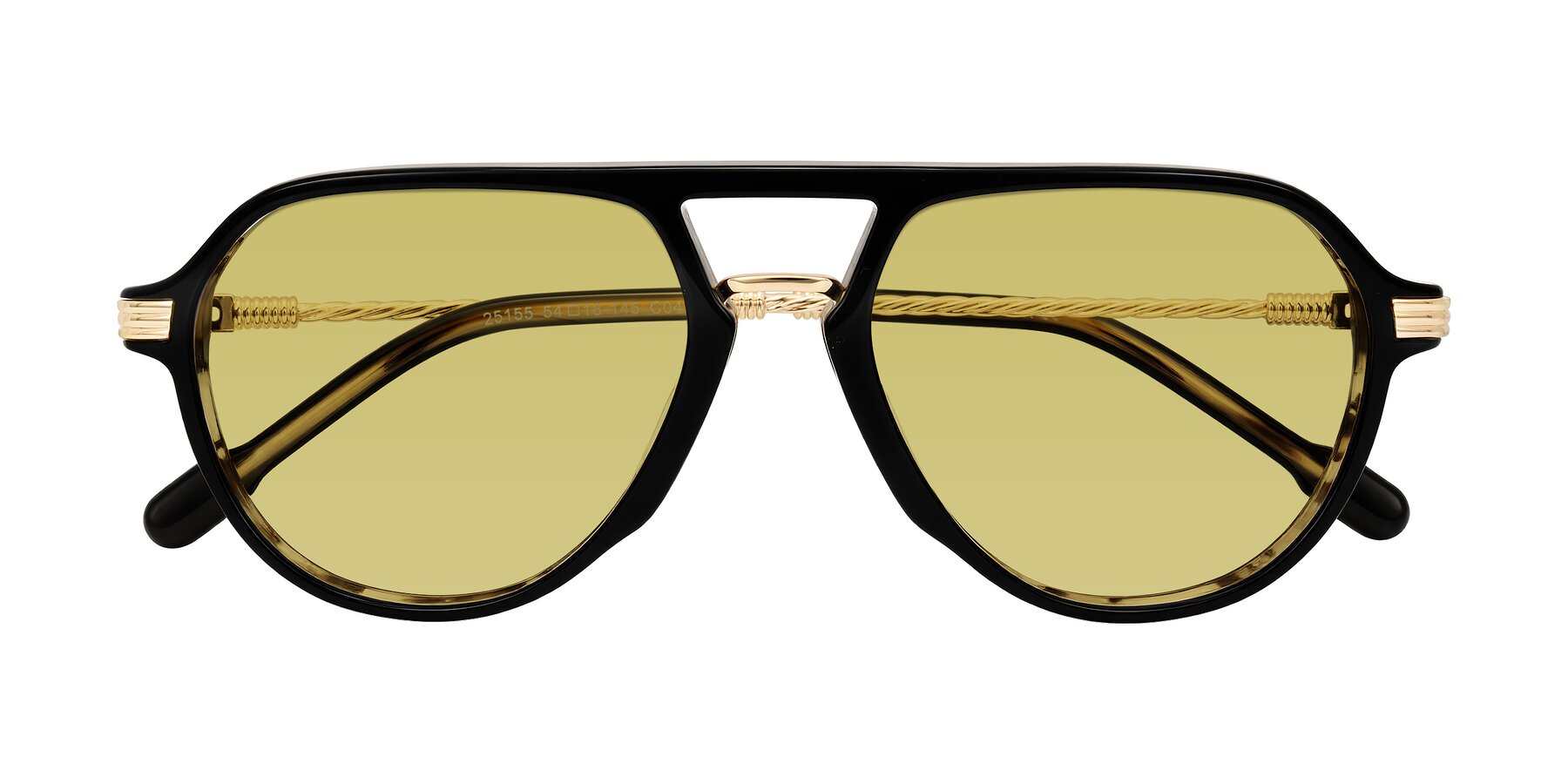 Folded Front of Kanause in Black Brown Striped/Gold with Medium Champagne Tinted Lenses