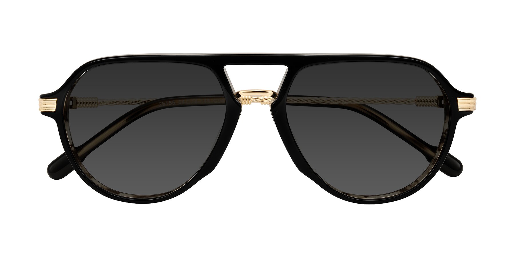 Folded Front of Kanause in Black Brown Striped/Gold with Gray Tinted Lenses