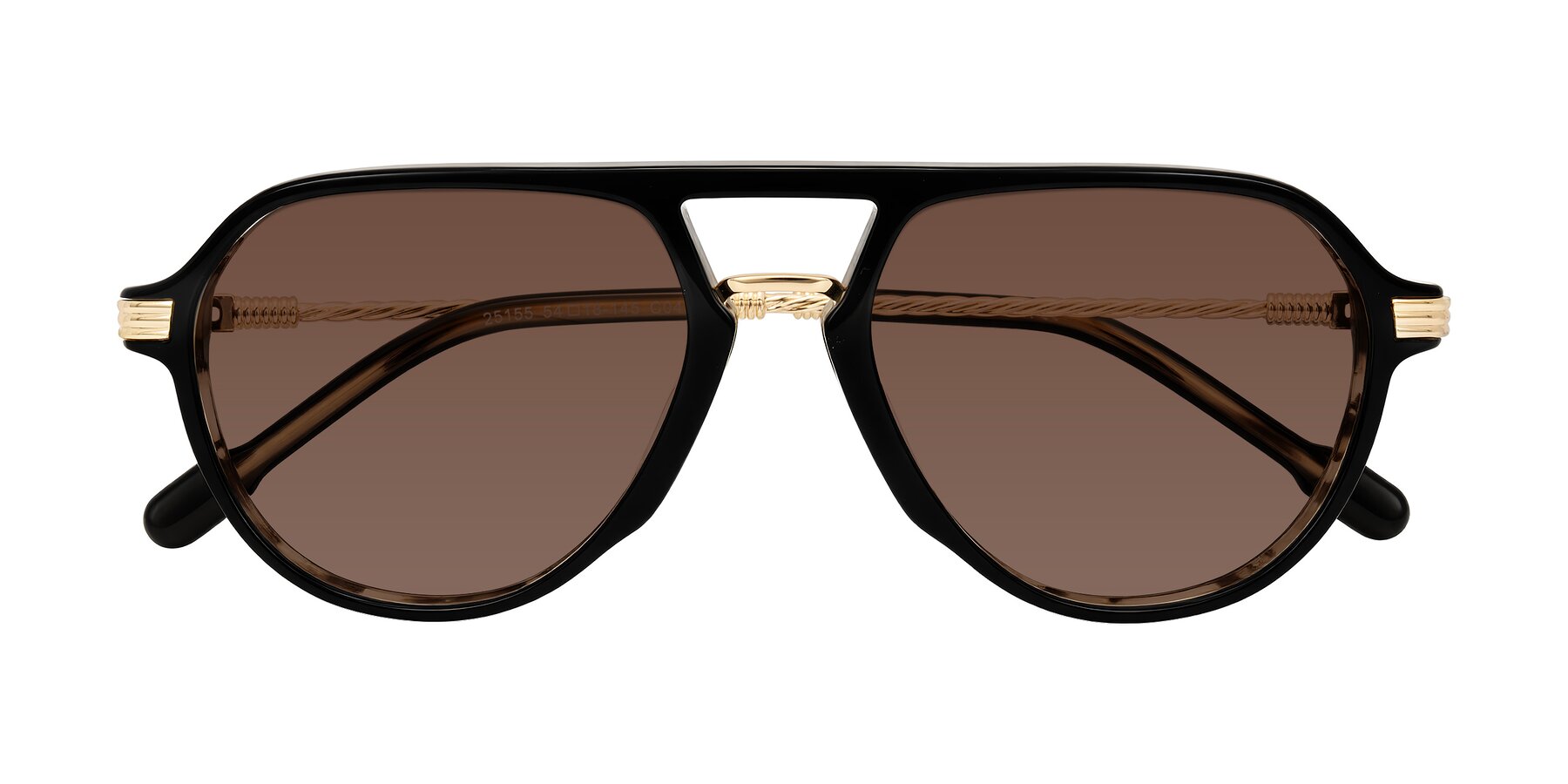 Folded Front of Kanause in Black Brown Striped/Gold with Brown Tinted Lenses