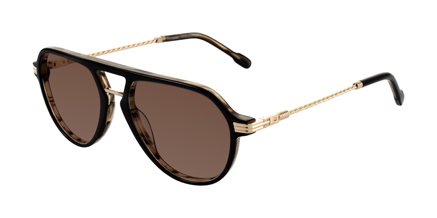 Angle of Kanause in Black Brown Striped/Gold with Brown Tinted Lenses