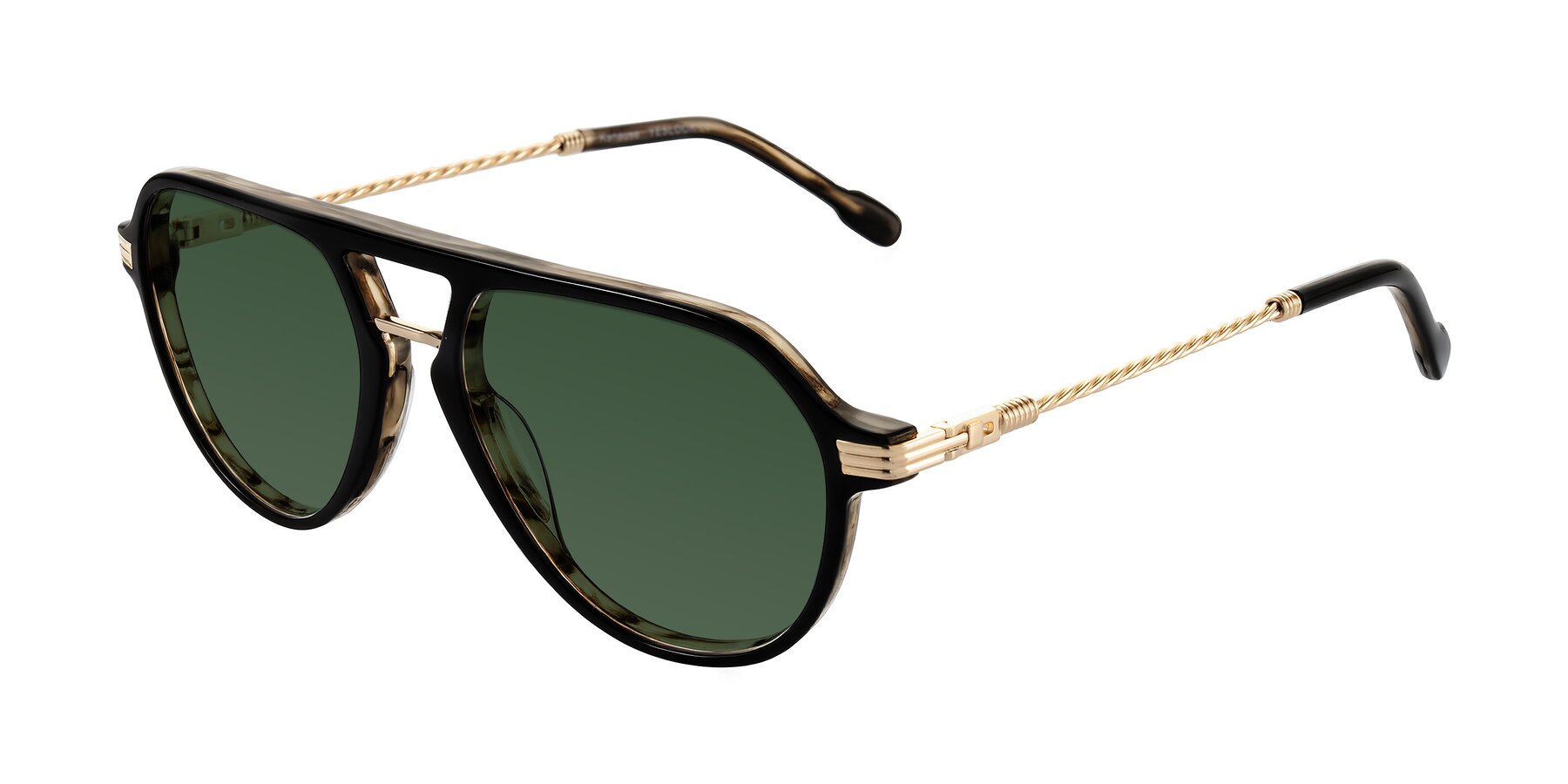 Angle of Kanause in Black Brown Striped/Gold with Green Tinted Lenses