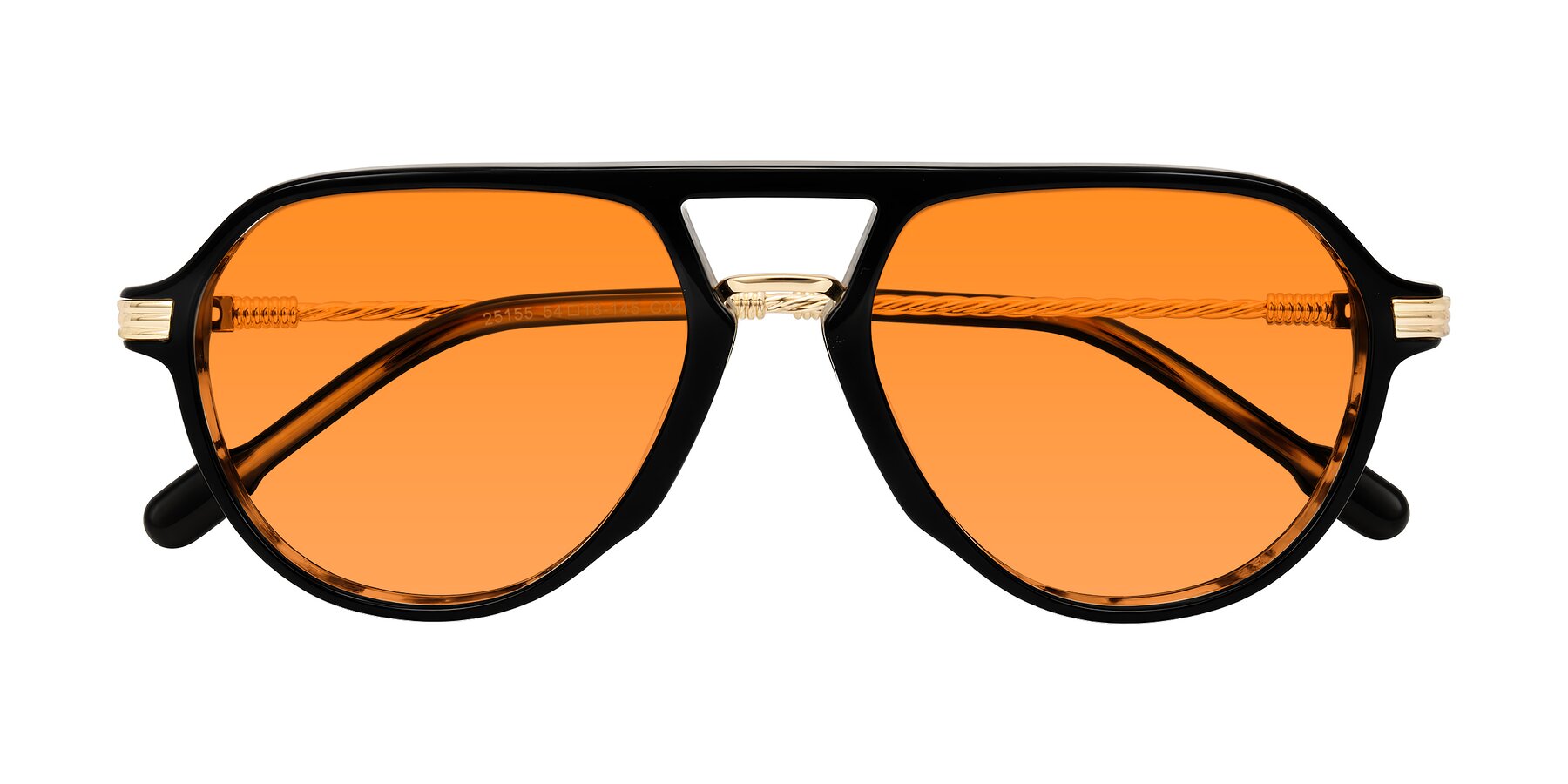 Folded Front of Kanause in Black Brown Striped/Gold with Orange Tinted Lenses