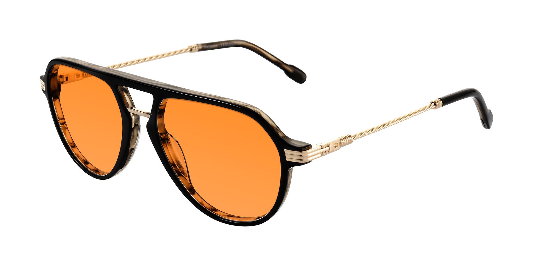 Angle of Kanause in Black Brown Striped/Gold with Orange Tinted Lenses