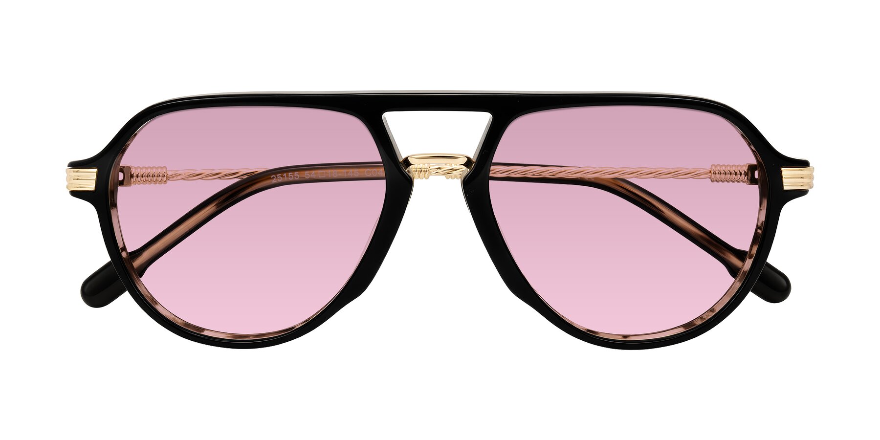 Folded Front of Kanause in Black Brown Striped/Gold with Light Wine Tinted Lenses