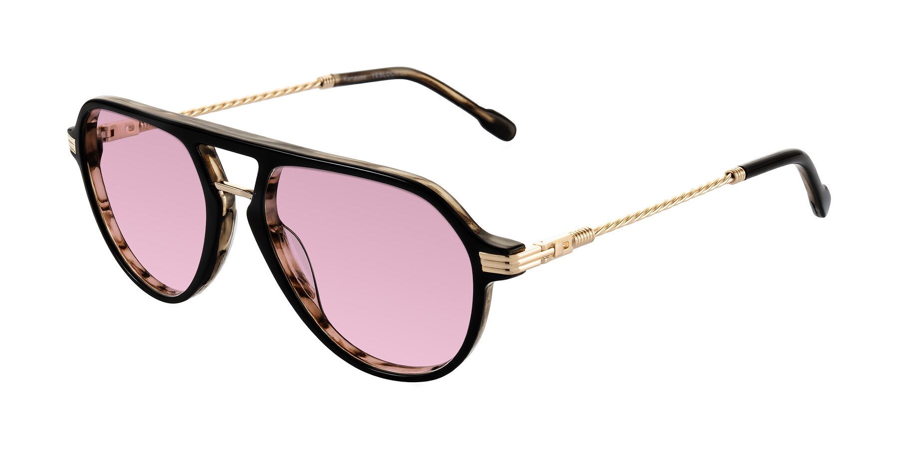 Angle of Kanause in Black Brown Striped/Gold with Light Wine Tinted Lenses