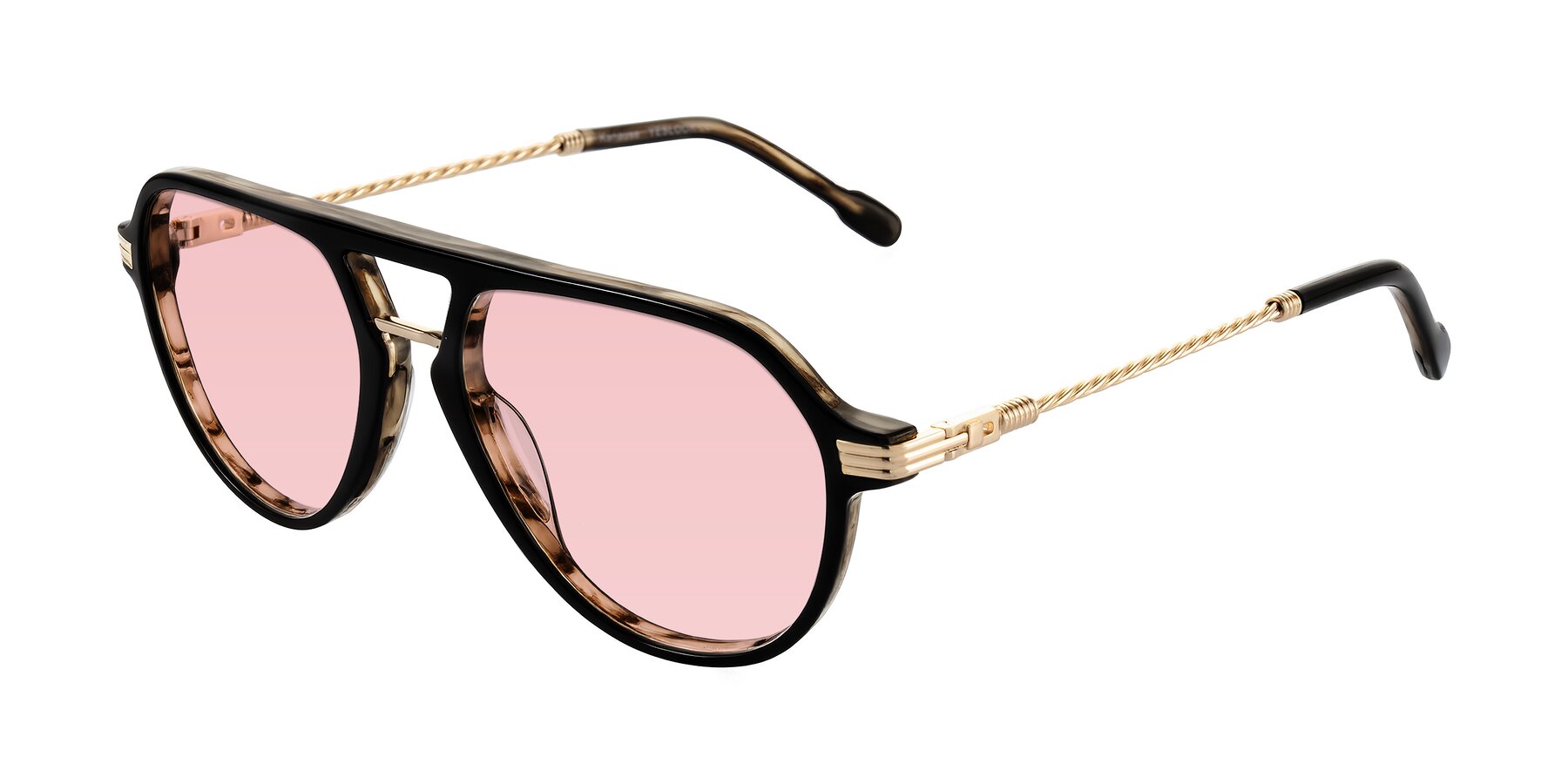 Angle of Kanause in Black Brown Striped/Gold with Light Garnet Tinted Lenses