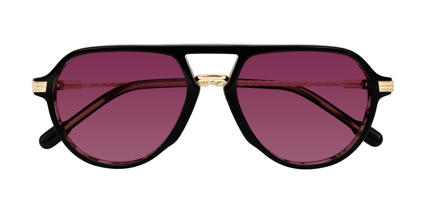 Folded Front of Kanause in Black Brown Striped/Gold with Wine Tinted Lenses