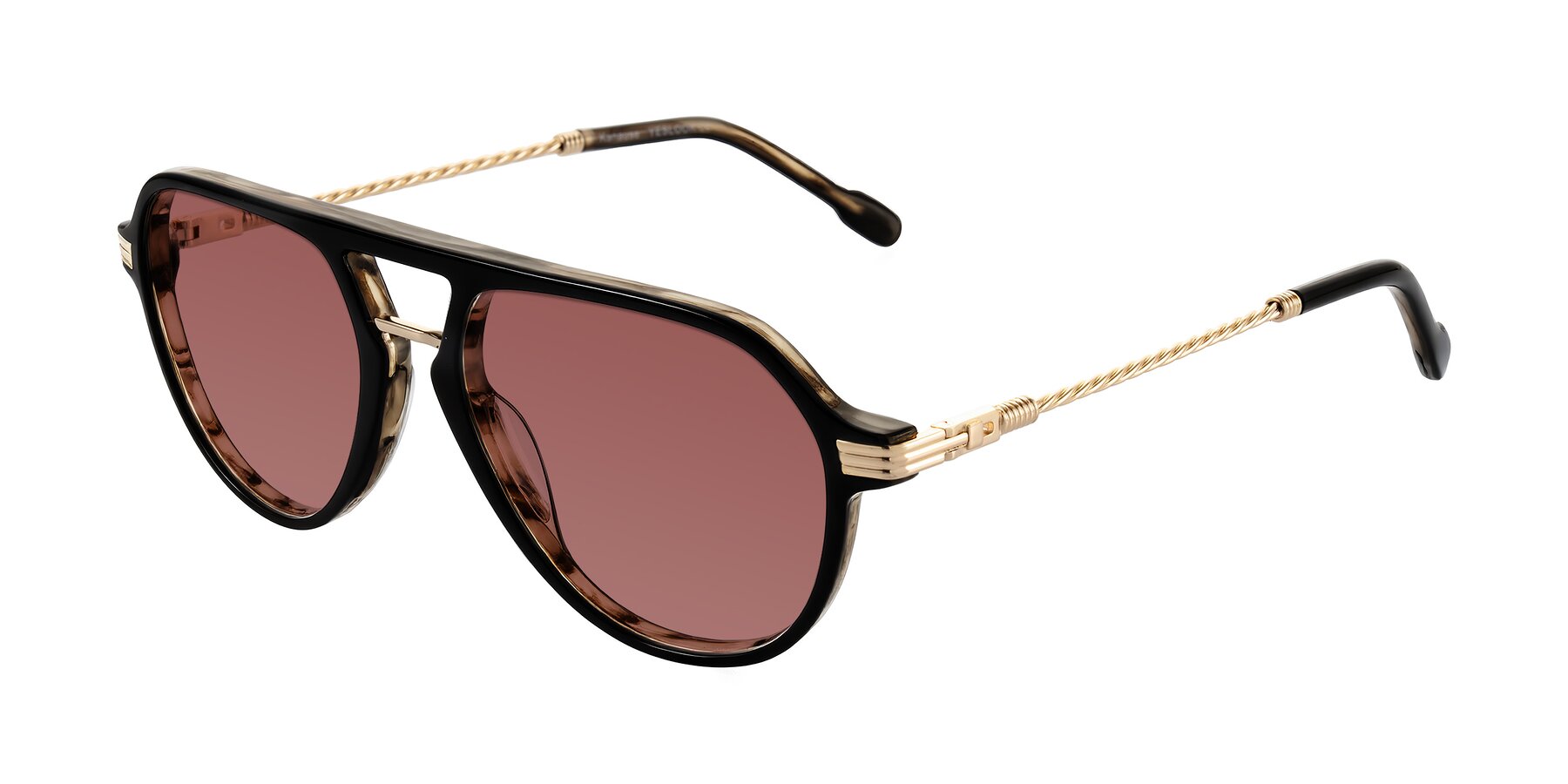 Angle of Kanause in Black Brown Striped/Gold with Garnet Tinted Lenses