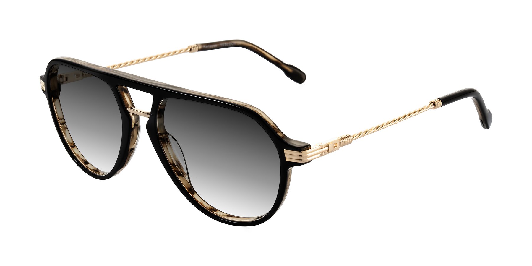 Angle of Kanause in Black Brown Striped/Gold with Gray Gradient Lenses