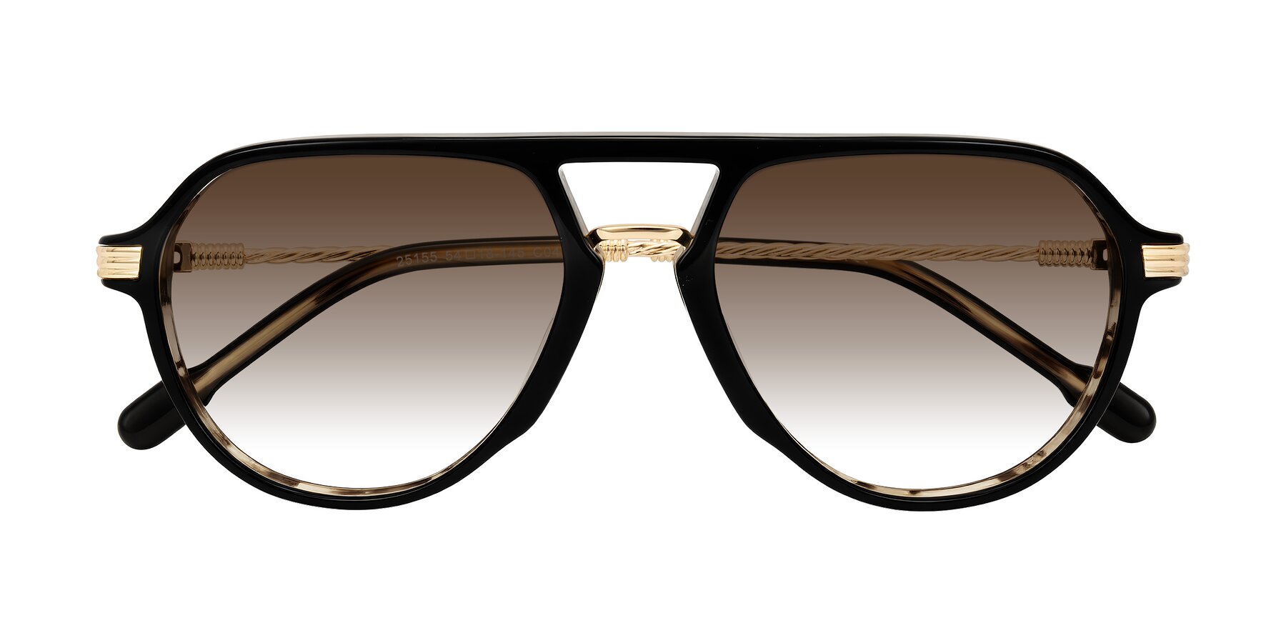 Folded Front of Kanause in Black Brown Striped/Gold with Brown Gradient Lenses