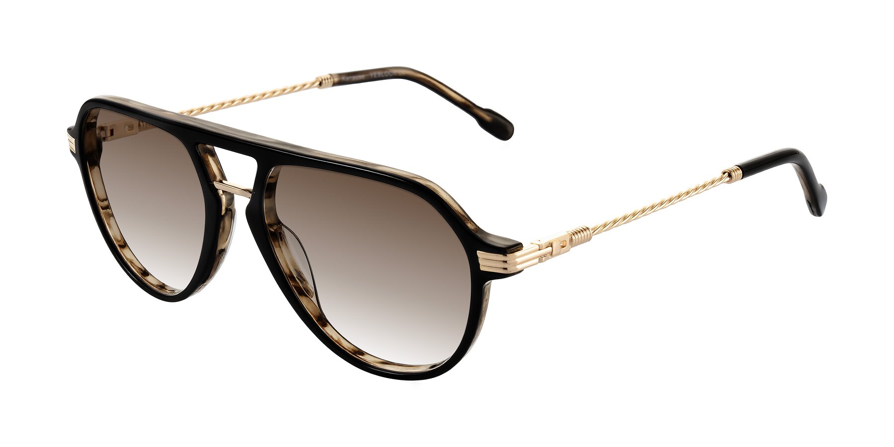 Angle of Kanause in Black Brown Striped/Gold with Brown Gradient Lenses