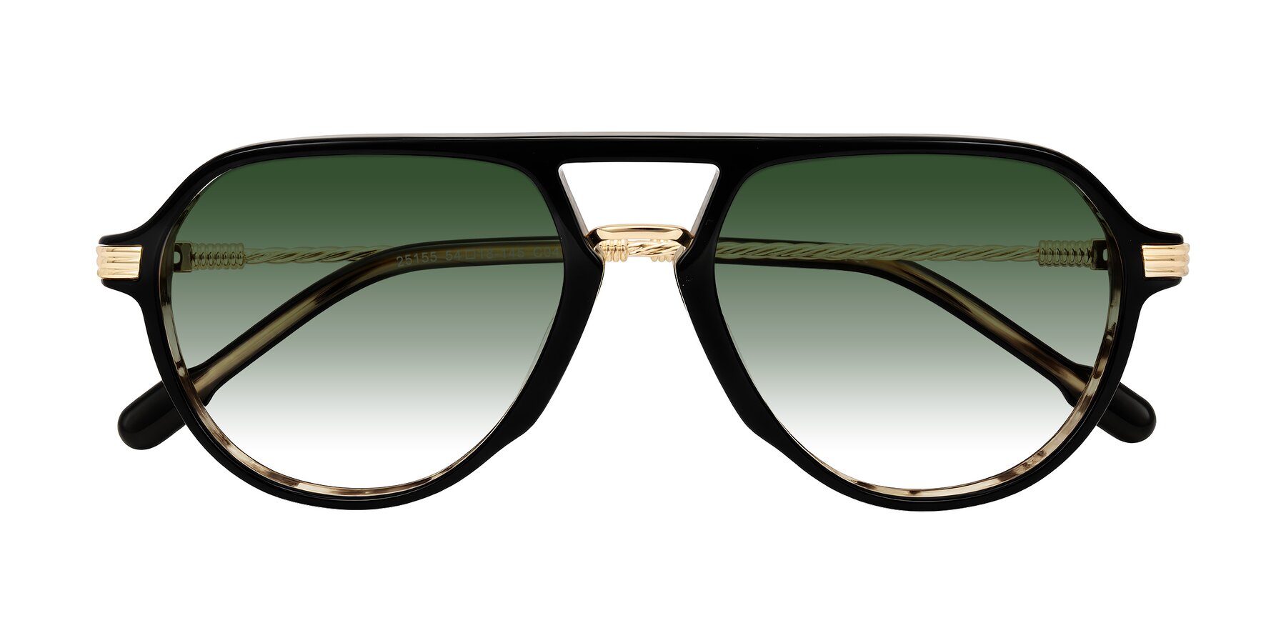 Folded Front of Kanause in Black Brown Striped/Gold with Green Gradient Lenses
