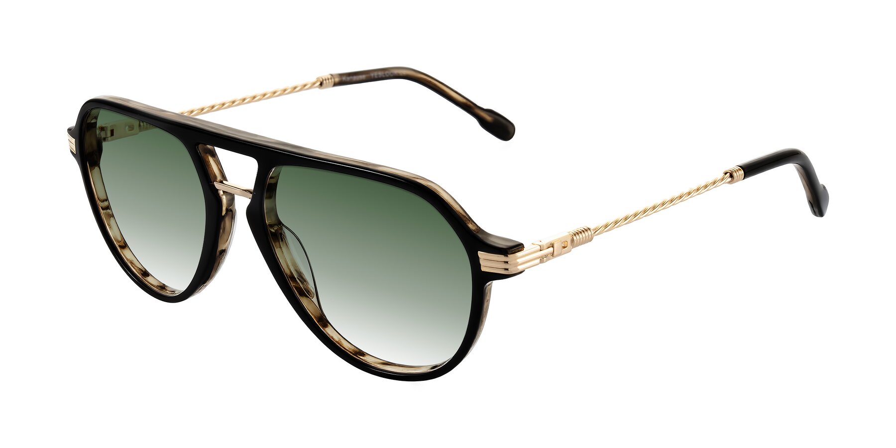 Angle of Kanause in Black Brown Striped/Gold with Green Gradient Lenses